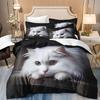 Adorable White Cat 3Pcs Duvet Cover Set - Soft, Breathable & Comfortable Bedding With Animal Print For All Seasons