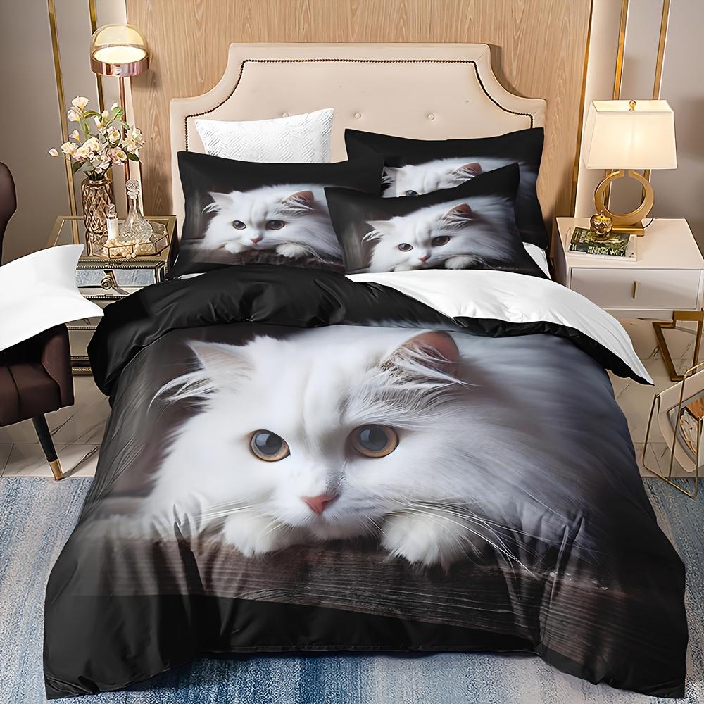 

Adorable White Cat 3Pcs Duvet Cover Set - Soft, Breathable & Comfortable Bedding With Animal Print For All Seasons Duvet Cover Set&EU Single(135x200cm)