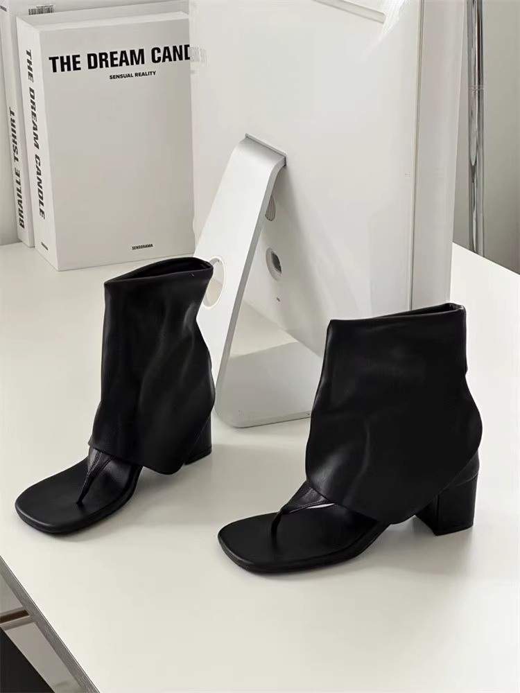 2025 Summer New Thick Heel Trousers Toe Sandals Ins Sleeve Toe Short Boots French Temperament Cool Boots Women