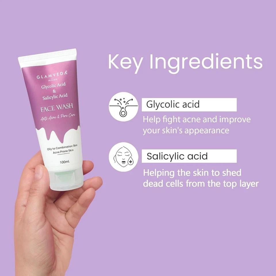Glamveda Glycolic And Salicylic Acid Anti Acne Face Wash For Soft Skin 100ml