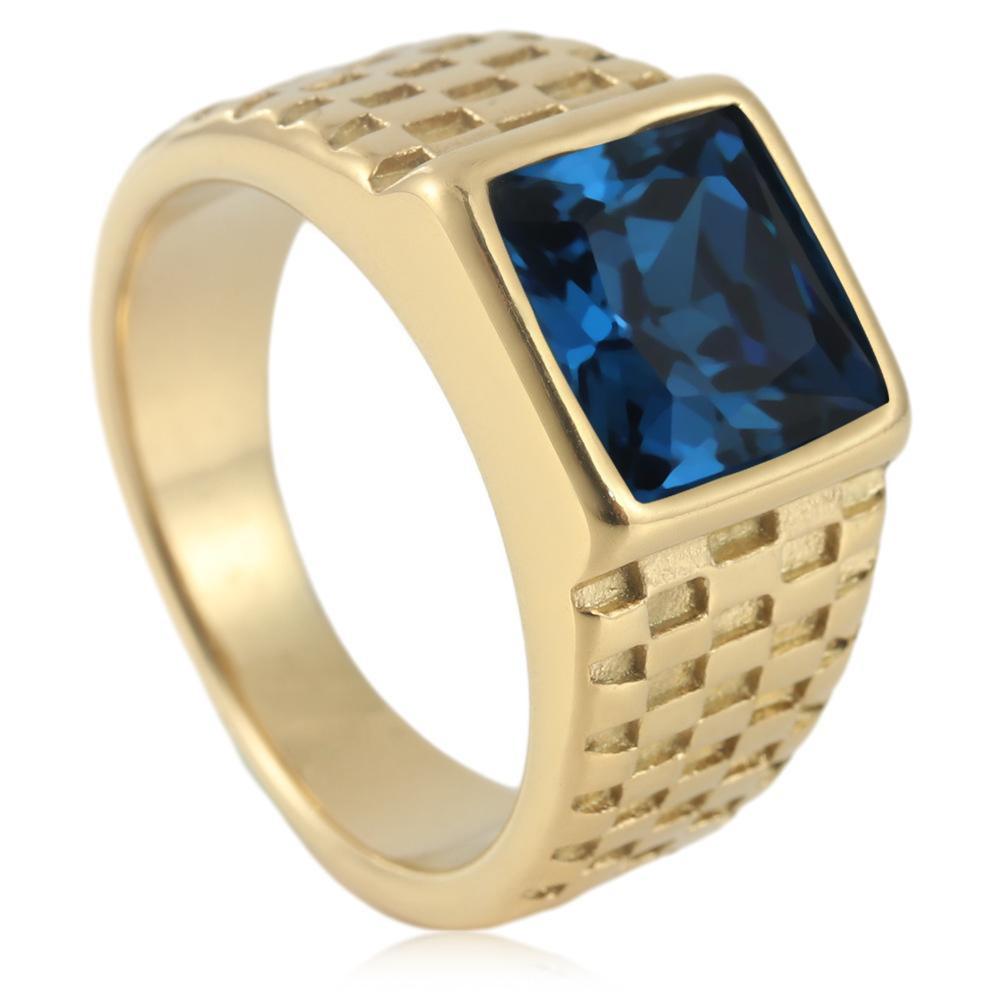 

New European and American Simple Gold Gemstone Titanium Steel Ring for Men and Women 6