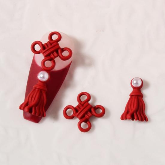 2Pcs Manicure Decoration Wide Application Easy to Apply Alloy Red Chinese Knot Nail