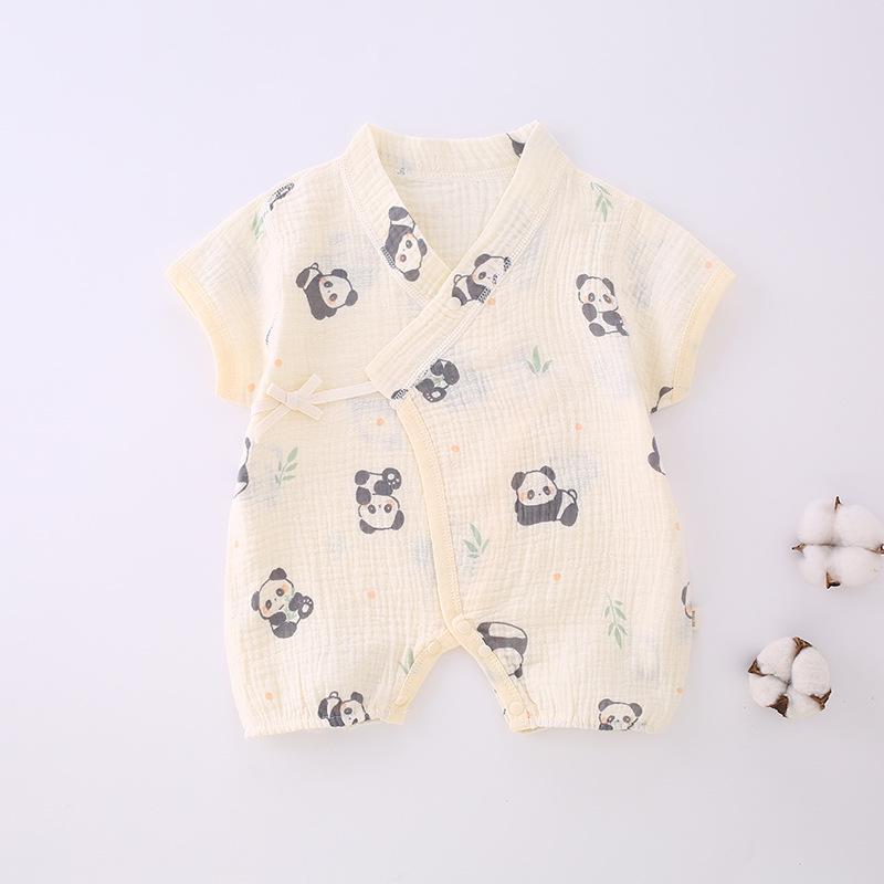 Baby Sleeveless Gauze Bodysuit - Lightweight Cotton Jumpsuit with Lace-up Detail for Spring/Summer