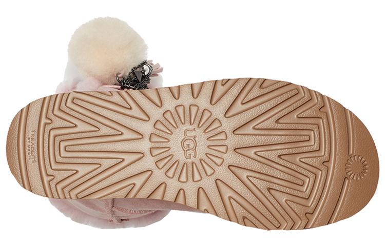 Women's Boots UGG Lillian Pom Cow Suede Thermal Pom Style Fleece Lined Crew Snow Boots Women's Pink