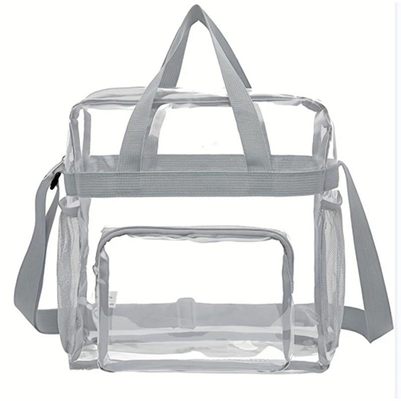 

Portable PVC Transparent Shoulder Crossbody Bag Tote Satchel Handbag For Women Lady Large Capacity Clear Bag Shopping Handbag сірий колір
