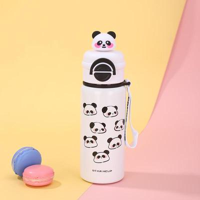 MRSIKEY Cartoon Panda Kinder 316 Edelstahl Trinkflasche mit Strohhalm
