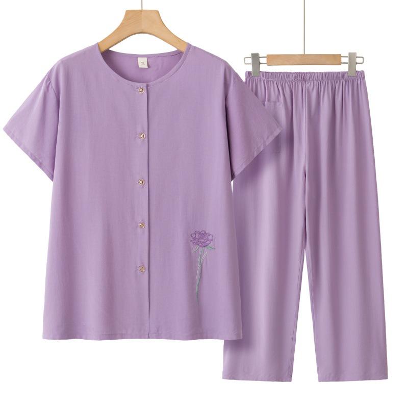 

Granny Short Sleeve Summer Suit - Casual Two-Piece Set for Middle-Aged & Elderly Women XL for 85-105 lbs фіолетовий