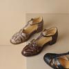 Krazing Pot Sheepskin Buckle Straps Round Toe Med Heels Autumn Summer Prints Leather Mary Janes Women Pumps