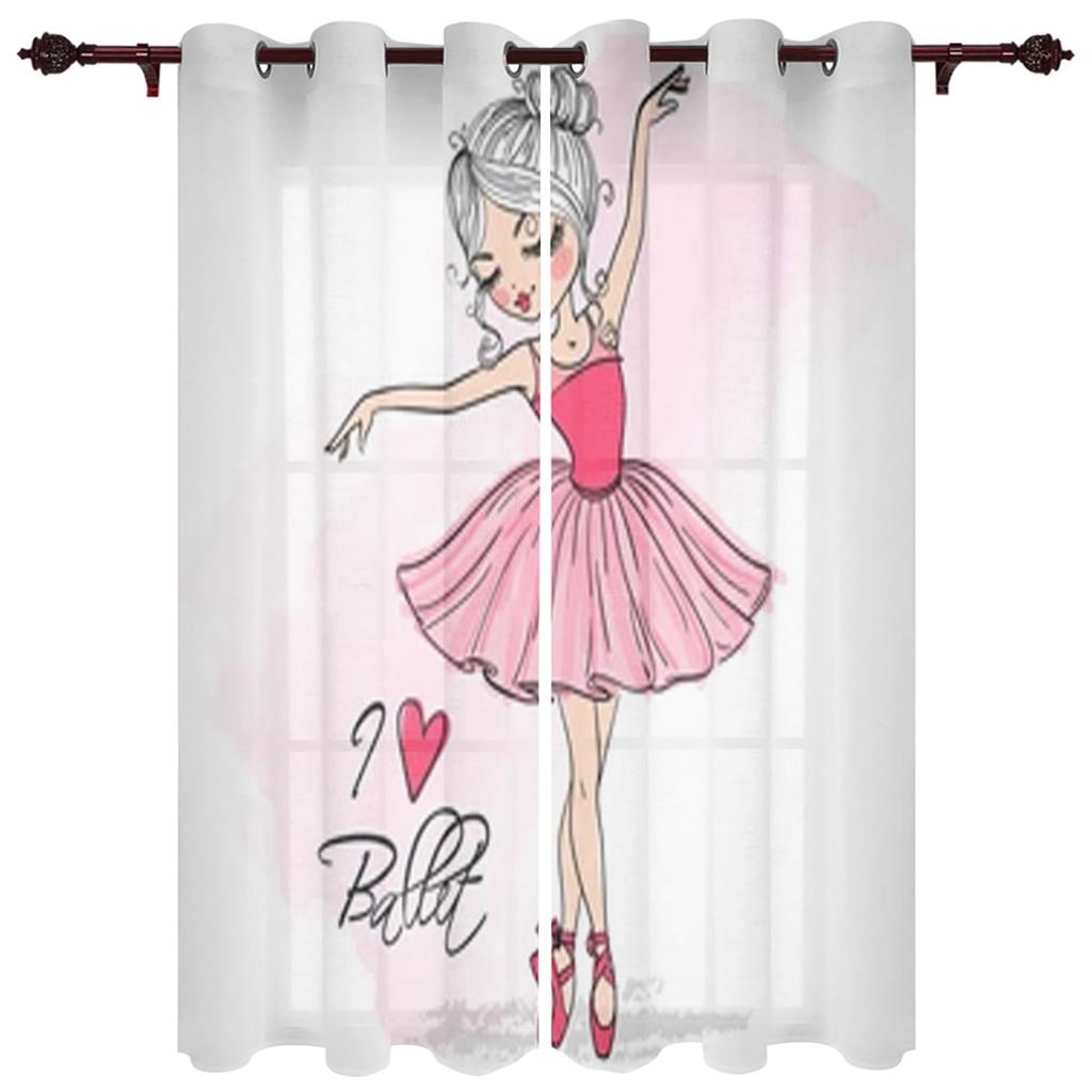 Cute Girl with Ballerina Window Curtain for Kids Room Home Blinds Curtains for LivingRoom Bedroom Drapes