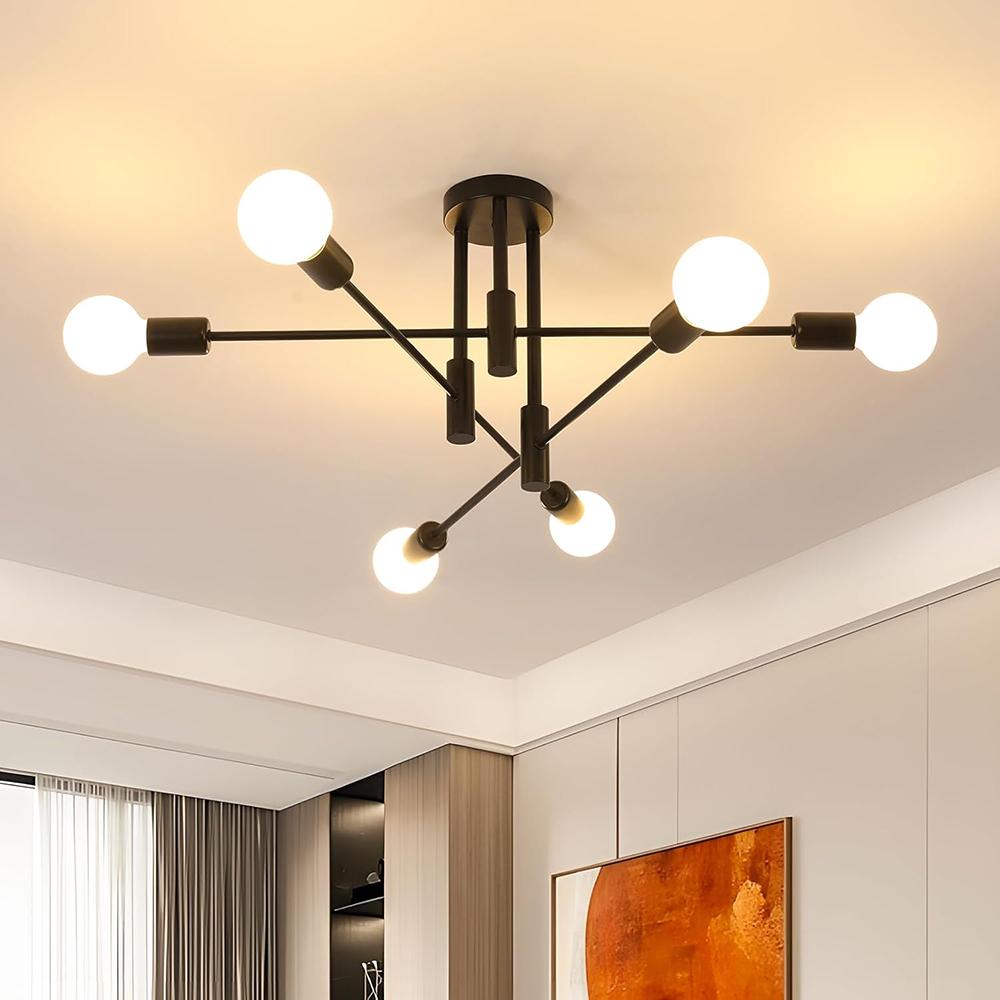 Vintage Industrial Chandelier, 4-Bulb E27 Socket Ceiling Light, Black Retro Ceiling Light for Bedroom, Living Room, Dining Room(Without Bulbs)