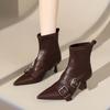 Pointed Toe Metal Buckle Strap Short Boots for Female Women Thin High Heel 2025 New  Fabric Elegant Sexy Winter Shoes