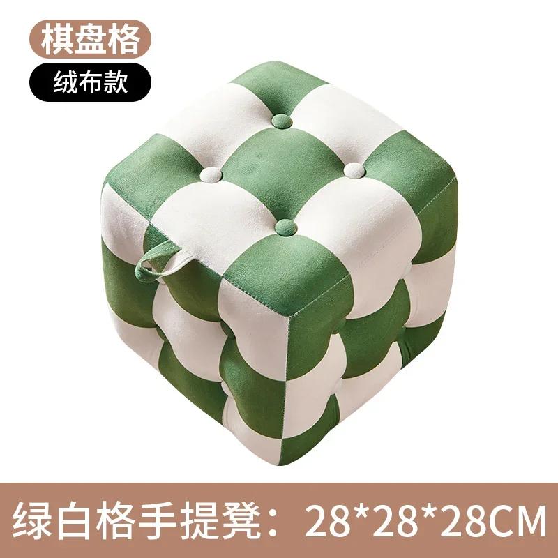 Checkerboard Hallway Ottoman Living Room and Children's Stool with High Elastic Sponge Step Velvet Fabric Pouffe with Storage