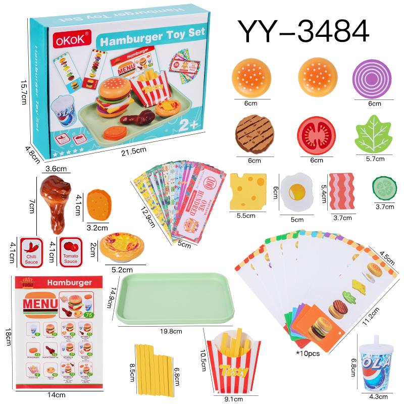 Wooden Fast Food Kitchen Pretend Play Toys Simulated Food Educational Hamburger and Fried Chicken Set Children Play house Game