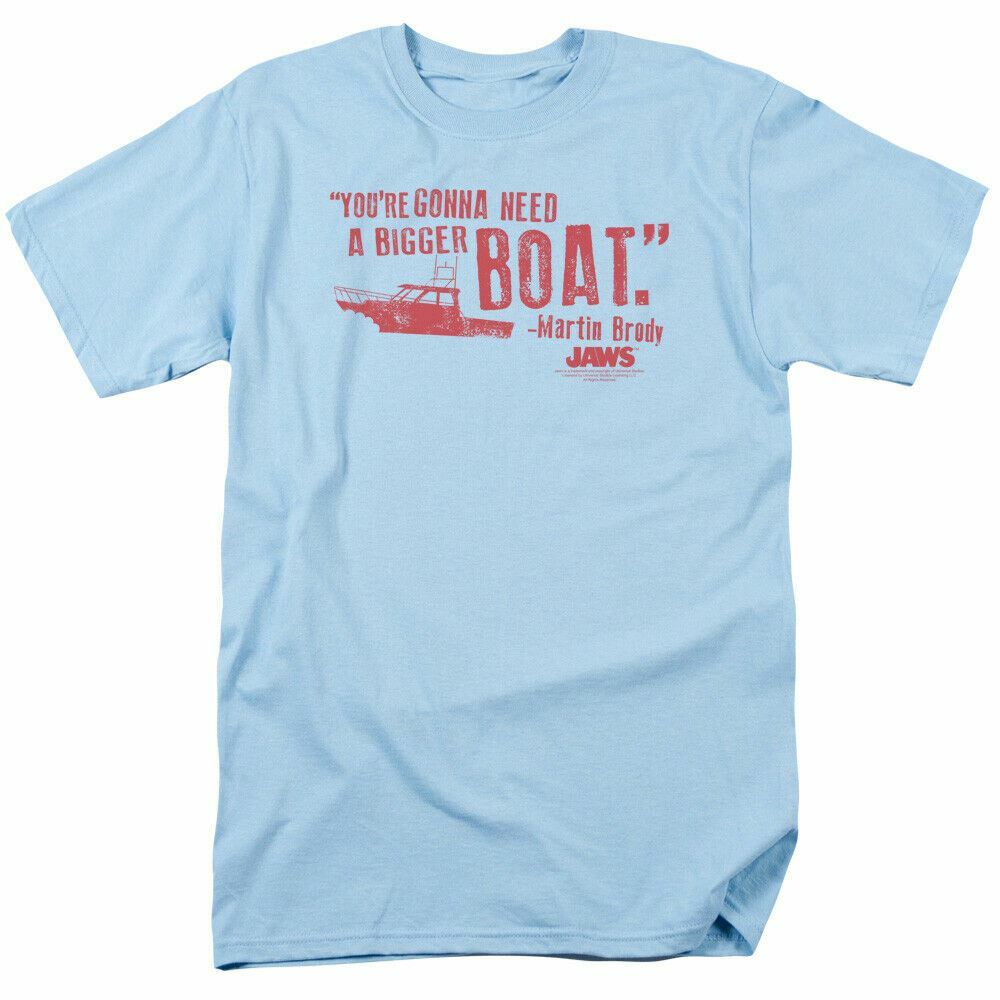 Jaws Bigger Boat T Shirt Licensed Shark Movie Retro Tee Classic Fish Light Blue M