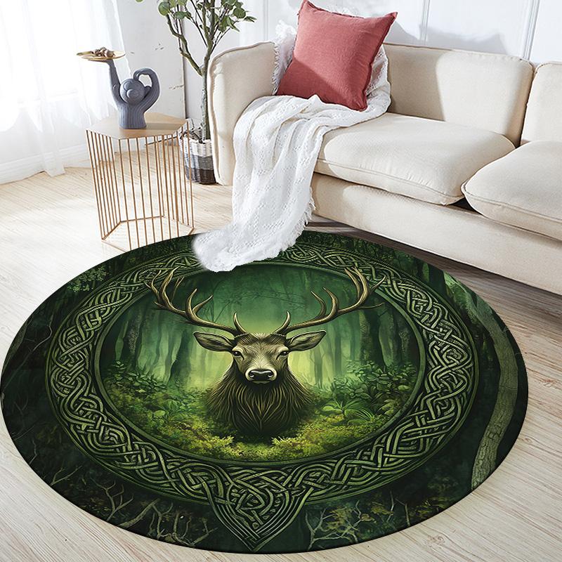 Celtic Knot Deer Head,Round Area Rug,Carpet Rug for Living Room Bedroom Sofa Playroom Decor,Non-slip Floor Mat