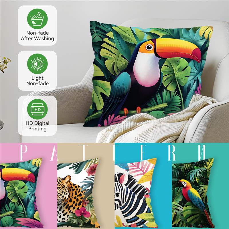 Tropical Jungle Animals Cushions Pillowcase Printed Polyester 45X45Cm Throw Pillow Cover Decorative Sofa Cushion Pillowslip