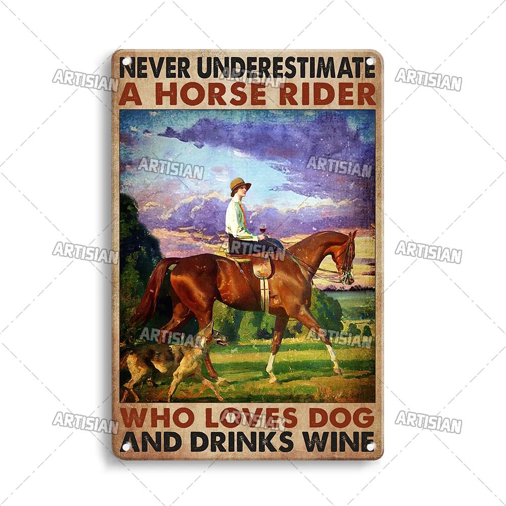 ARTISAN Verwittertes Mädchen und Pferd Kunst Metallposter Vintage Wandplatte Klassischer Sport Metallplakette Bar Café Garage Wanddekor Schild
