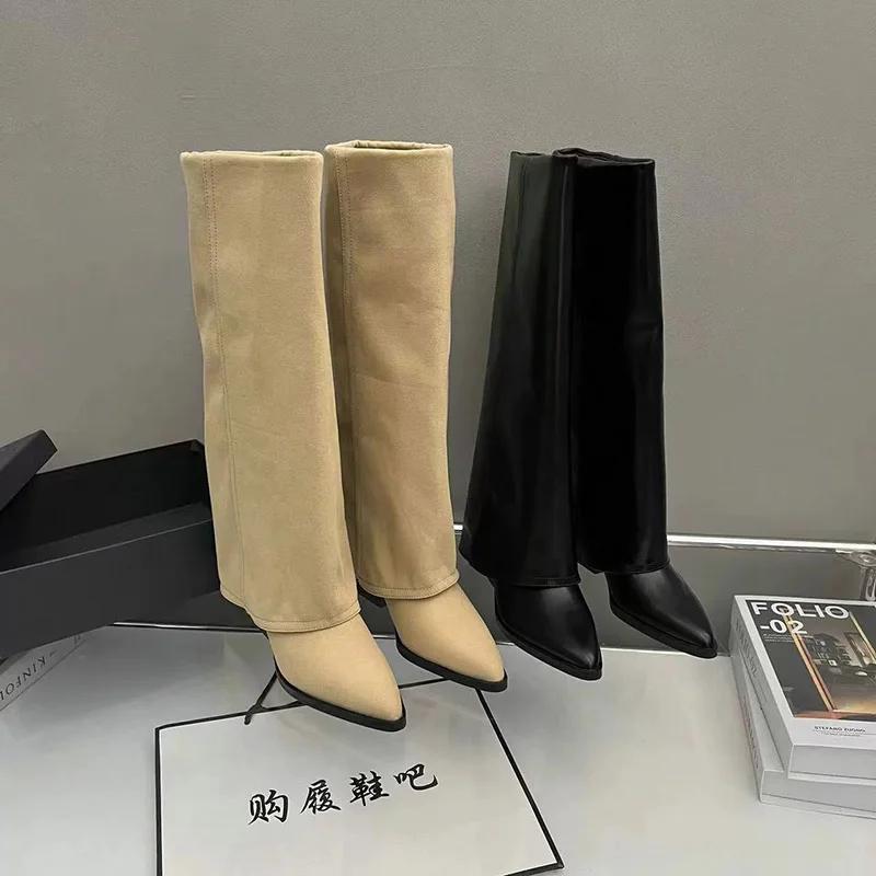 Women Chunky High Boots Pointed Toe Shoes Sexy Lady Dress Gladiator Autumn New 2024 Trend Retro Fad Woman Boots Goth Botas Mujer