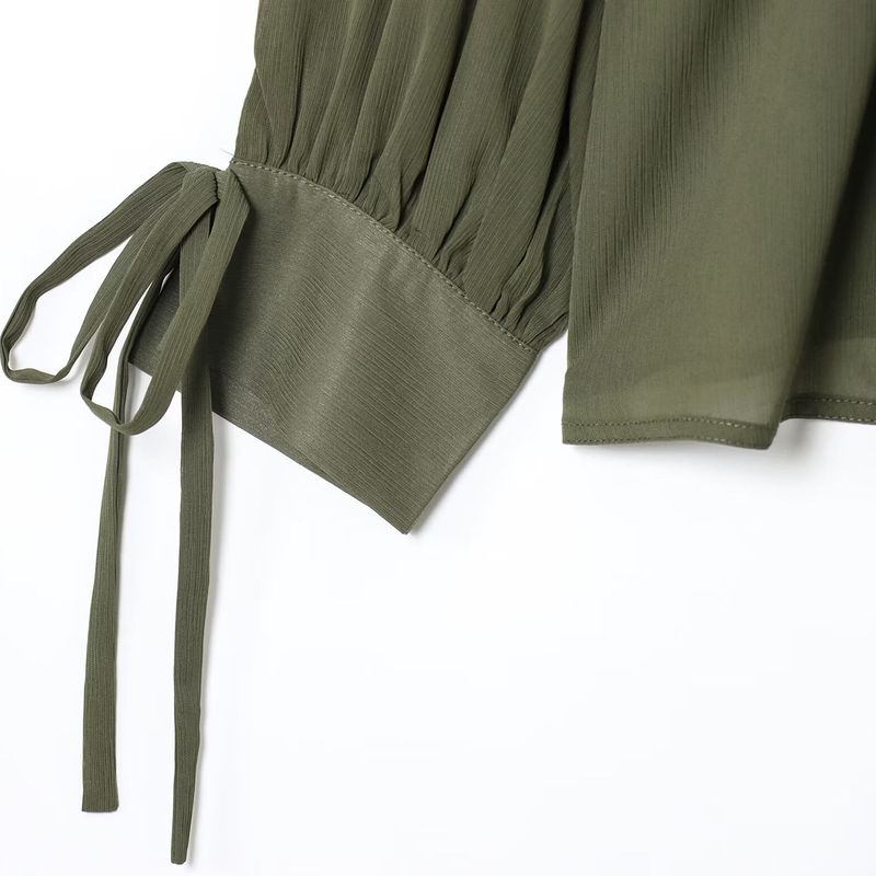 Kaslead New Women clothes Western Style Temperament Bow Lace-up Long sleeve Shirts Top