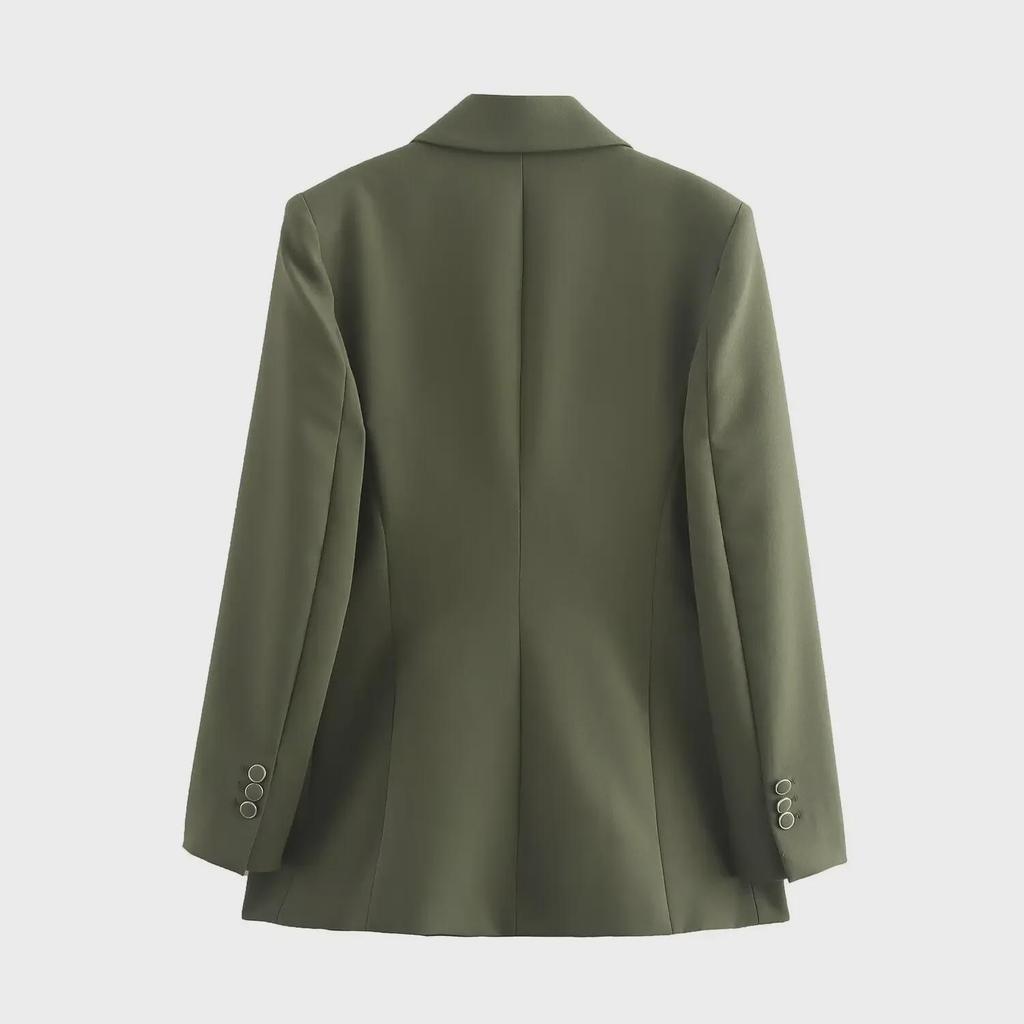 Women's Double-Breasted Shoulder Pad Suit Jacket and Trousers Set