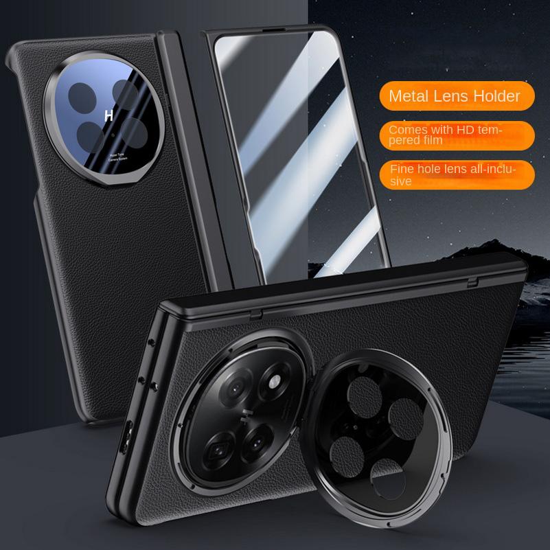 

Leather With Privacy Screen Tempered Glass Protector Case For OPPO Find N5 All-inclusive Spring Hinged Camera Holder Cover For OPPO Find N5