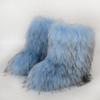 Flat heel high top warm winter furry boots deep mouth round head medium tube imitation fox fur snow boots women