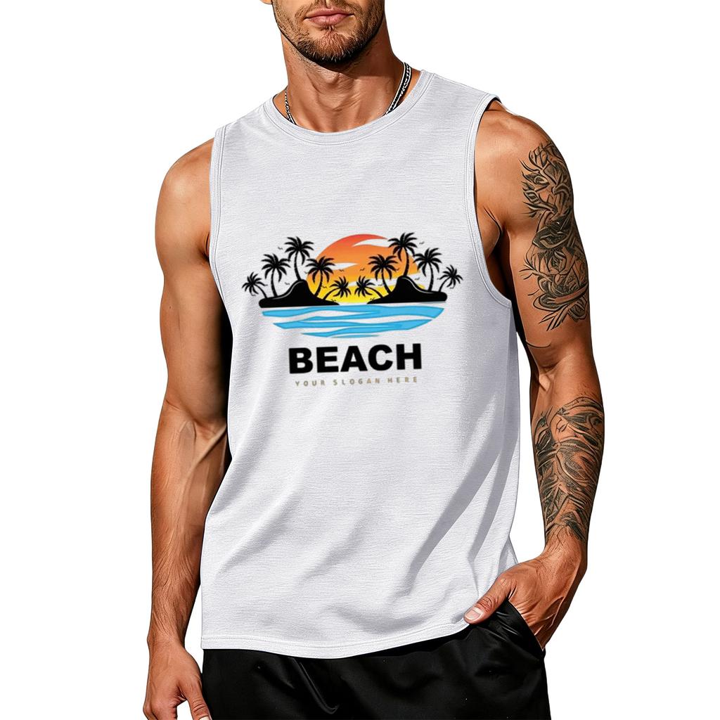 Men's loose and casual Hawaiian print sleeveless shirt