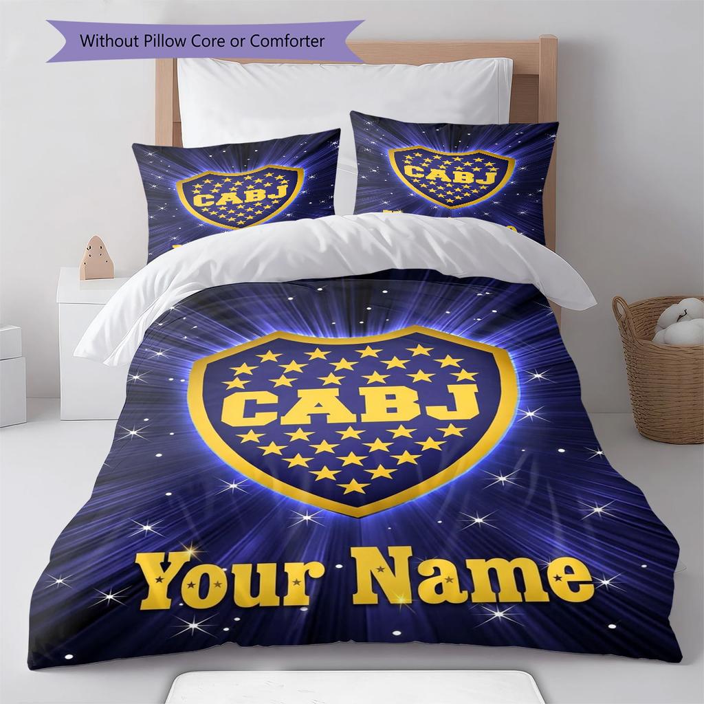 Boca Juniors Crest Custom Name Pattern Bedding Quilt Set Quilt Cover Pillowcase Home Birthday Gift(1 * duvet cover + 2 * pillowcase, without core)
