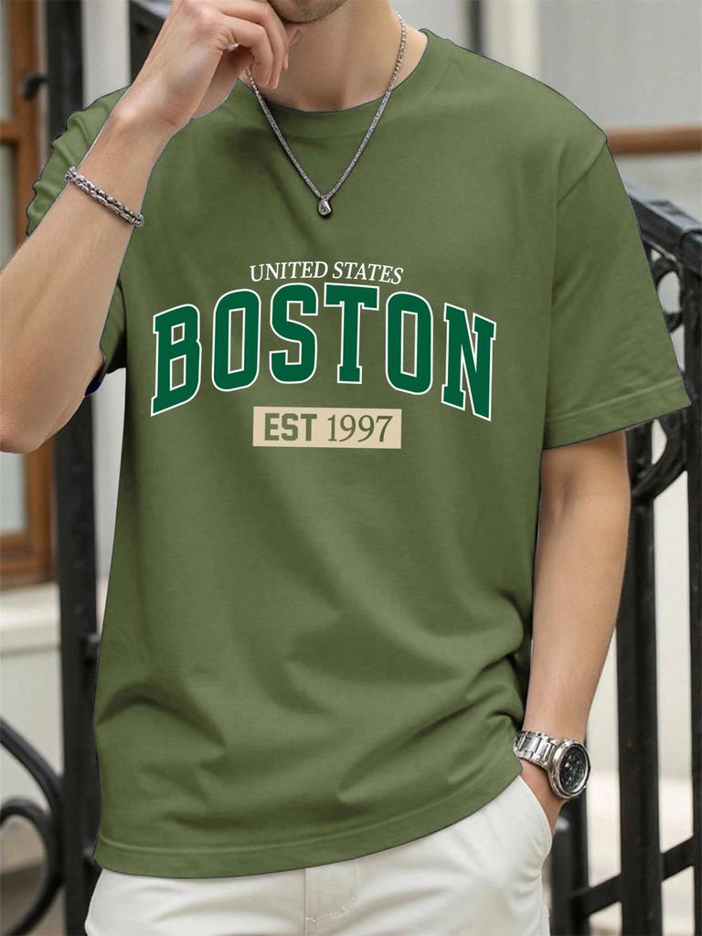 United States Boston Est 1997 Print T Shirt Men Summer AllMatch Streetwear Trendy ONeck Clothes Cotton Oversized Man TShirts