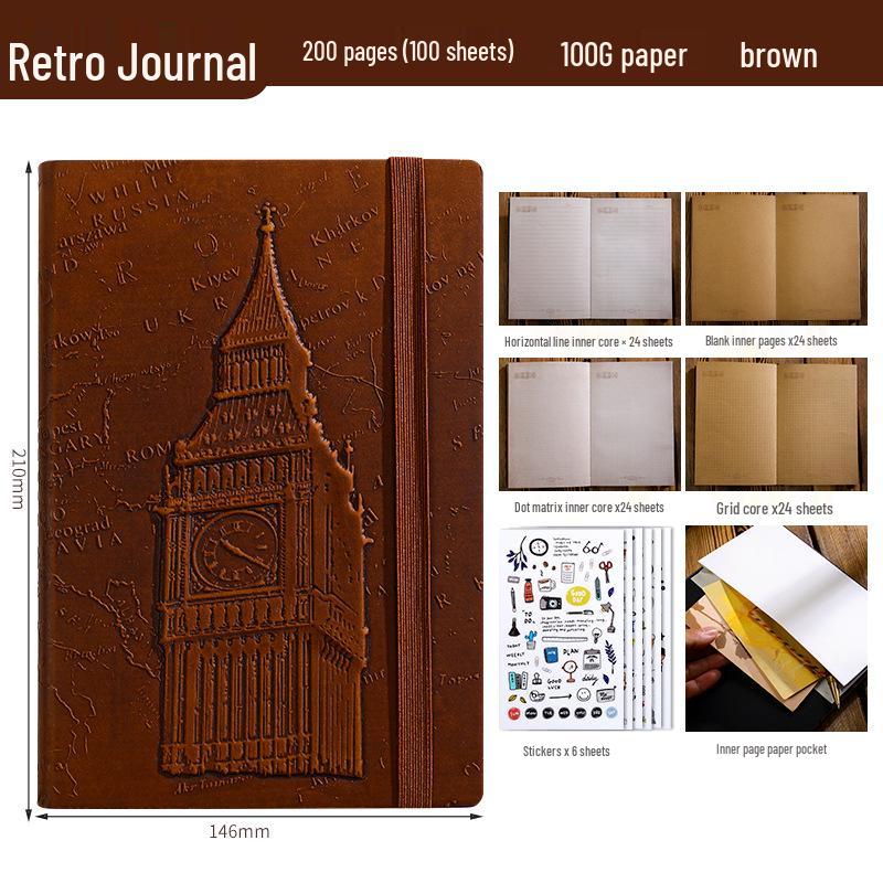 Exclusive Big Ben 3D Embossed A5 Retro Hardcover Planner Notebook with Band Binding