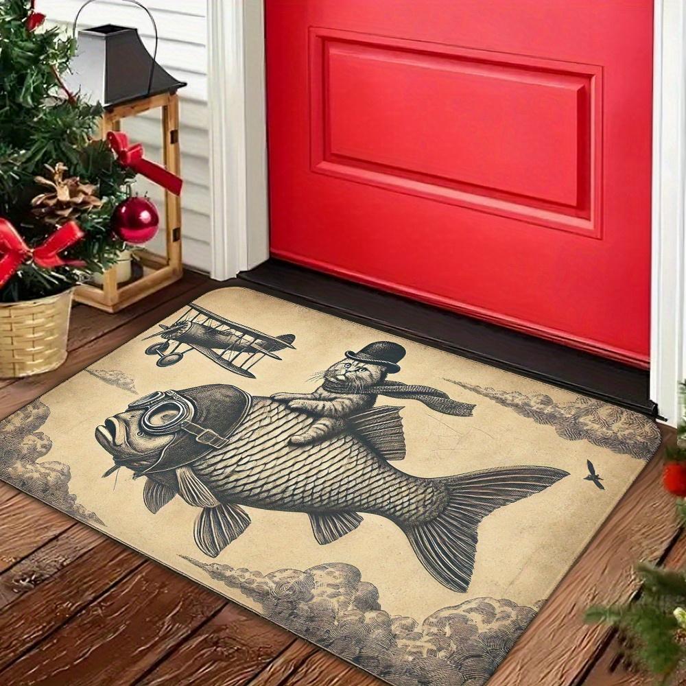 Cat Warrior Riding A Big Fish Carpet Majestic Door Mat Welcome Mat Soft Living Room Carpet Rug For Bedroom Home Decoratio