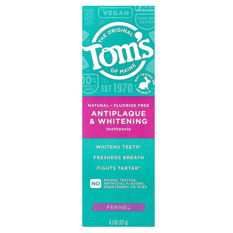 Tandpasta, Tom' Of Maine, Anti-plak Witmaken, Fluoridevrij, Venkel, 127 S