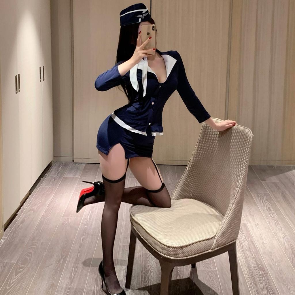 2025 NEW Woman Sexy Airline Stewardess Cosplay Sexy Air Hostess Uniform Halloween Costumes Fancy Role Play Party Nightclub Set