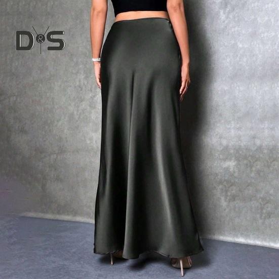 Women Fishtail Skirt High Waist Solid Color Smooth Surface A-Line Maxi Skirt Work Leisure Daily Wear