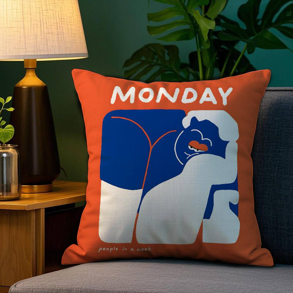 Home Decor Weekday People Illustration Print Pillowcase Pattern Cushion Cover Suitable for Sofa Bedroom Car Pillow Cover