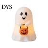 Ghost Festival Party Favors Cute Holding Pumpkin Bucket Table Lamp, Halloween Spooky Bedside Haunted House Props Small LED Night Light for Bedroom