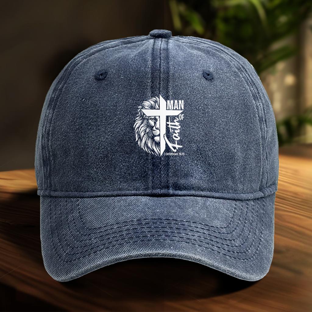 Man Of Faith Adjustable Baseball Cap Lion Cross Trucker Cap Simple Snapback Sun Hat Ideal Choice For Camping