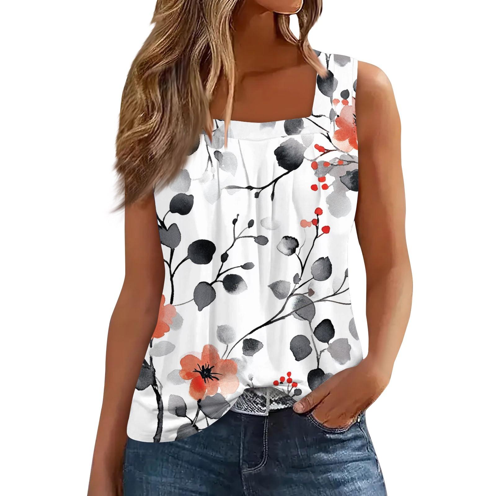 

Женская плиссированная футболка без рукавов с квадратным воротником и принтом XL арбуз красный