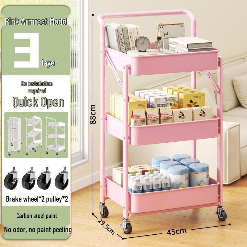 Folding Movable Storage Trolley Rack for Living Room and Snacks