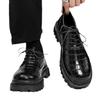 Derby men's shoes autumn and winter men's casual business British dress big head shoes crocodile pattern high-end thick-soled leather boots