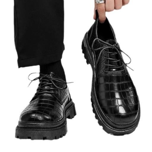 Derby men's shoes autumn and winter men's casual business British dress big head shoes crocodile pattern high-end thick-soled leather boots