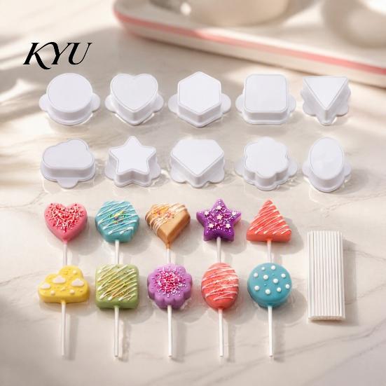 Parent Child Craft Activity Supplies 10PCS Cake Pop Mold Set, Heart/Cloud/Star/Square/Round Shape, PLA Press-forming Baking Diy Dessert Press