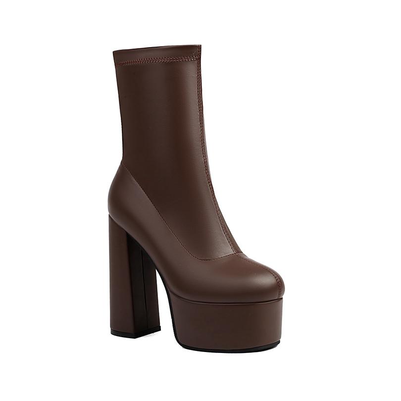 Nadměrná velikost Kulatá špička Super vysoký Silný podpatek Vysoká platforma Zadní zip Módní Dámské kozačky Prodyšný Vnitřní Elastické kozačky