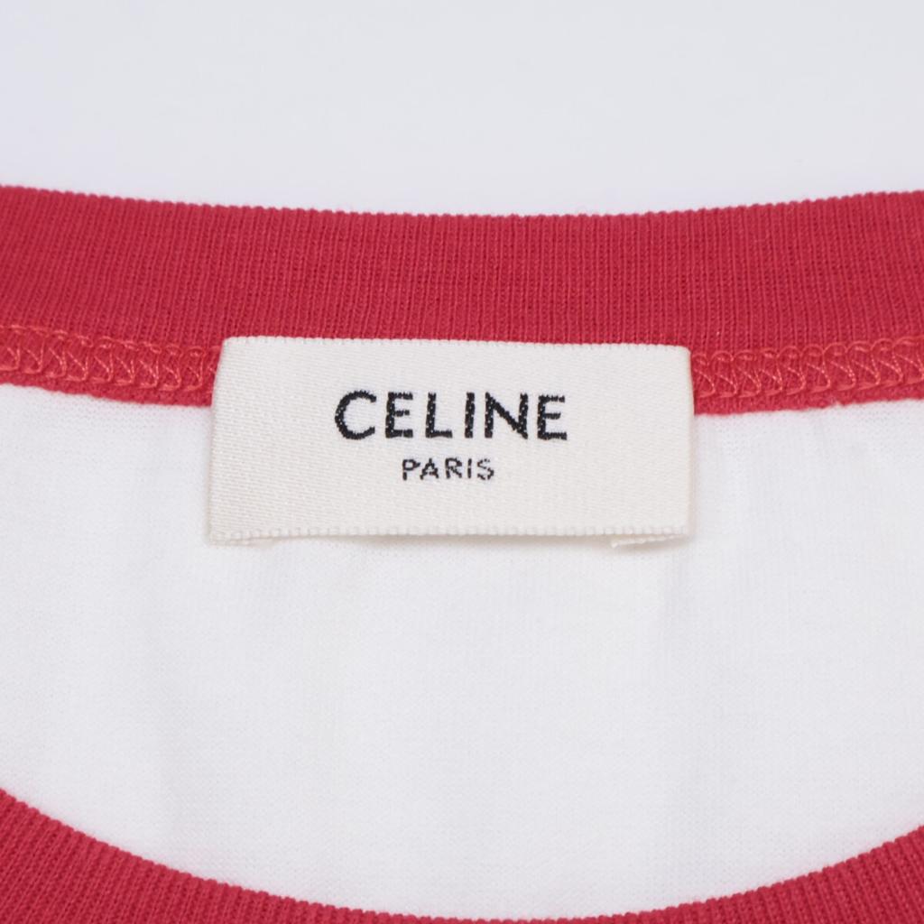 Celine Excellent Condition, Genuine Domestic Product, 2X58B671Q Triomphe Logo Short-sleeved T-shirt Tops S White X redUsed