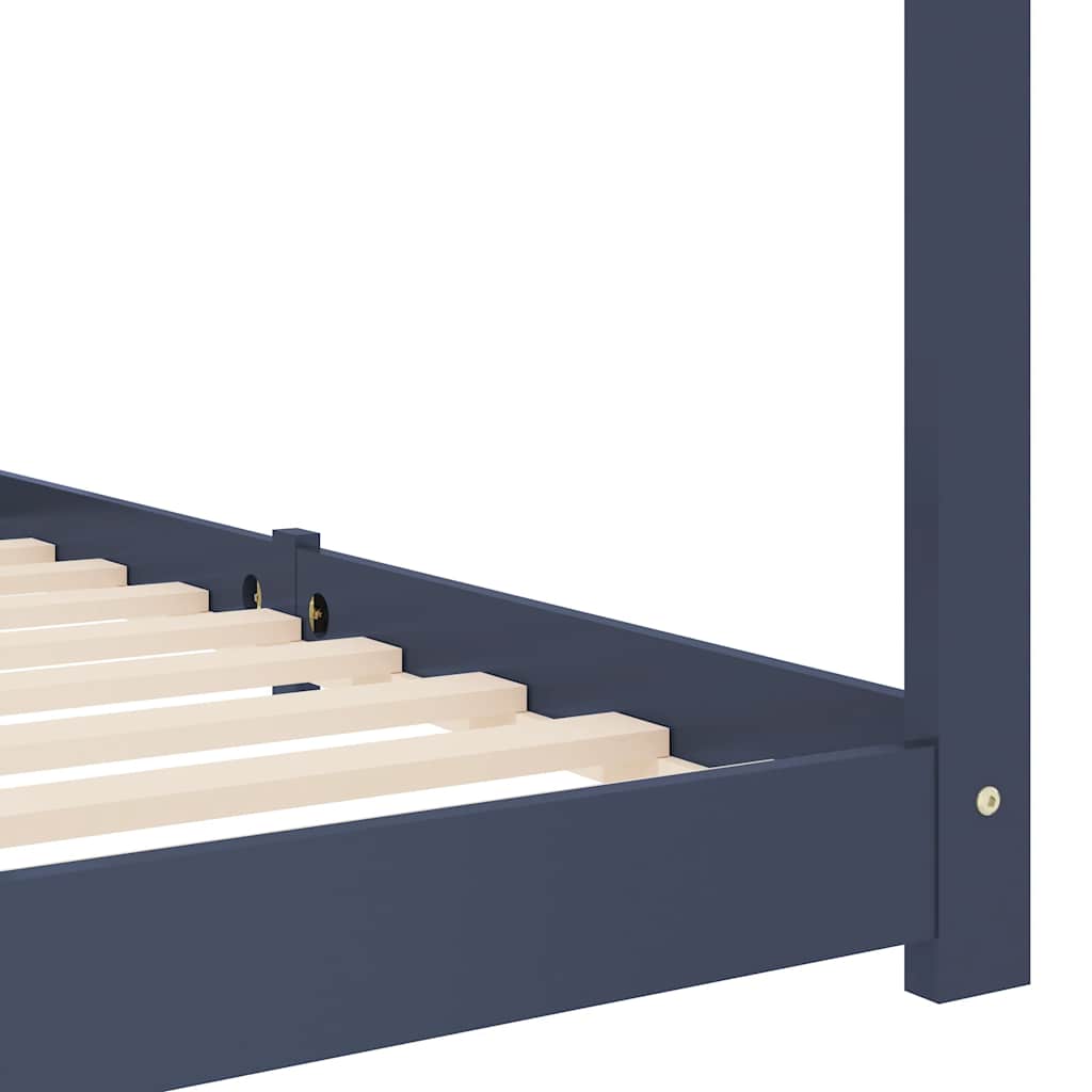 Kids Bed Frame Grey Solid Pine Wood 70 X 140 Cm