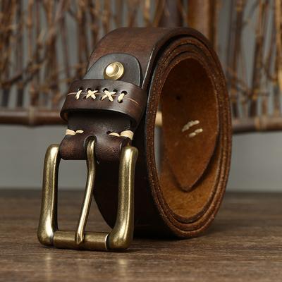 Washed Retro Vintage Trend, Personalized Cool Top Layer, Cowhide Leather Belt, Genuine Leather Needle Buckle Jeans Belt, Men's Style