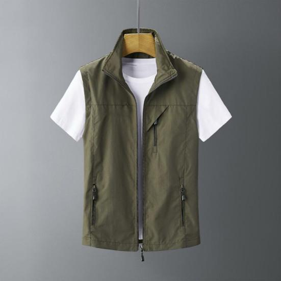 Vest for Men Lapel Sleeveless Vest Coat Multiple Pockets Zipper Placket Waterproof Men Cargo Mountaineering Waistcoat