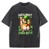 Guess What Corgi Butt Funny St Patricks Day Corgi Funny Shirts Graphic Tee Men's Clothes Loose Washed Shirt