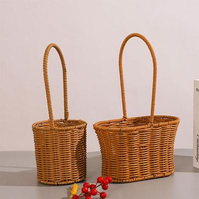 Imitation Rattan Handhold Weaving Basket with Handle Home Decoration Braid Storage Baskets Living Room Vegetable Fruit Flower