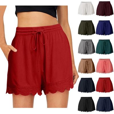 Krátke nohavice pre ženy s volánovým lemom, ležérne šortky plus size so sťahovacou šnúrkou, čipkované šortky